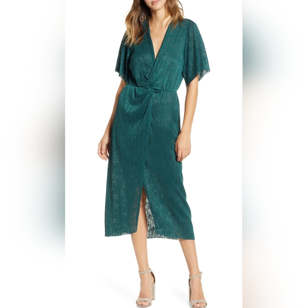 All In Favor Dolman Plisse Teal Midi Dress